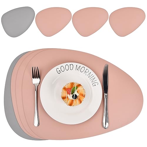 Platzset Leder 4er Set, Tischunterlage Esstisch Abwaschbar 43 X 30cm, Tischplatz Sets rutschfest Bunt Hitzebeständig für Hochzeit, Essen, Garten, Outdoor (Rosa Grau) von Fodlon