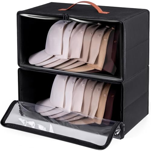 Stapelbarer Hut-Organizer für Baseballkappen, Hut-Aufbewahrungsboxen mit transparentem Fenster, Frontöffnung für bis zu 30 Kappen, platzsparender Schrank-Organizer, 2 Stück Stapelbarer Hut-Organizer für Baseballkappen, Hut-Aufbewahrungsboxen mit transparentem Fenster, Frontöffnung für bis zu 30 Kappen, platzsparender Schrank-Organizer, 2 Stück von Fododo