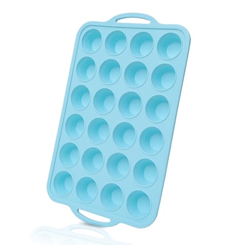 Foepoge Mini Muffins Backform Silikon mit Metallrahmen für 24 Muffins, Antihaft Mini Muffinform Silikon 24er, BPA-Freie Muffinblech Silikon Muffinformen für Mini Cupcakes,Pudding,Brownies, Mintgrün von Foepoge