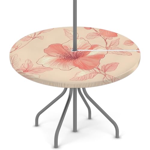 Foerrkelg Outdoor-Tischdecke mit Schirmlöchern, Frühlingsrosa Blumen, wasserdicht, rund, mit elastischem Reißverschluss, abwischbar, Tischdecken für Picknicks, Decks, Gärten, passend für von Foerrkelg