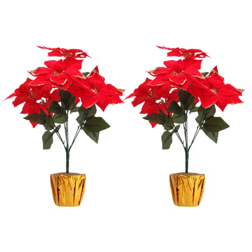Fofetbfo 2 Stück 45 cm rote Weihnachtsstern-Pflanze, künstliche Weihnachtssterne im goldenen Topf, Seiden-Glitzer-Weihnachtsstern, Blumenstrauß für Weihnachten, Urlaub, Tischdekoration von Fofetbfo