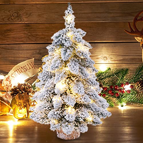Fofetbfo 45 cm künstlicher Mini-Weihnachtsbaum Schnee beflockt künstlicher Kiefer Weihnachtsbaum mit Lichtern und Holzsockel Tischplatte Weihnachtsbaum für Xmas Urlaub Party Home Decor, Weiß von Fofetbfo