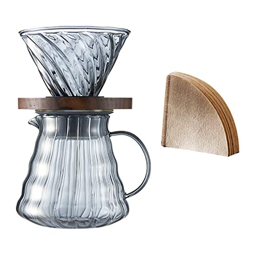 Fofetbfo Pour Over Kaffeemaschinen-Set, Glas-Kaffeetropfer mit Holzständer und 40 Stück Filterpapier, Glas-Server-Tropfer, Kaffeemaschinen-Set, Kaffeemaschine für Zuhause, Büro, Reisen(Transparent) von Fofetbfo