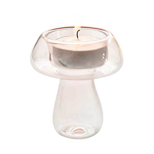 Pilz-Kerzenhalter, Pilzförmiger Glas-Kerzenhalter, Klare Glas-Teelicht-Kerzenhalter, Kerzenhalter für Herzstück, Hochzeit, Party, Heimdekoration(#3) von Fofetbfo