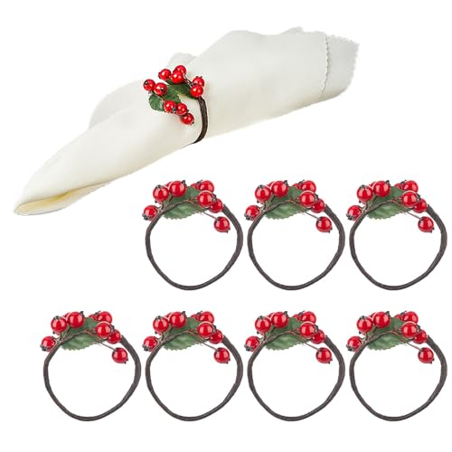 Serviettenringe-Set mit 8 Stück, Weihnachts-Serviettenringe, Stechpalmen-Serviettenringhalter, Bauernhaus-Stechpalmen-Serviettenringe, Stechpalmen-Kerzenkranz für Serviettenringe-Set mit 8 Stück, Weihnachts-Serviettenringe, Stechpalmen-Serviettenringhalter, Bauernhaus-Stechpalmen-Serviettenringe, Stechpalmen-Kerzenkranz für von Fofetbfo