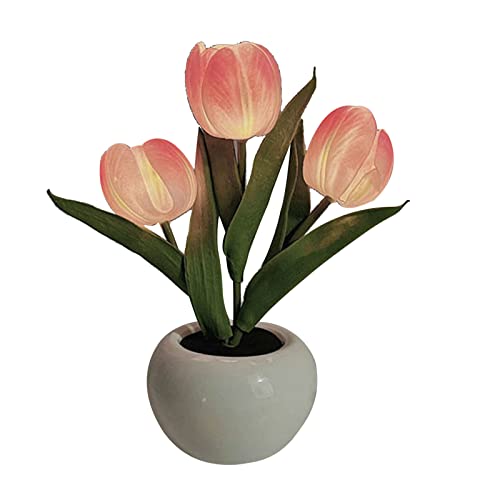 Tulpe Blumenlampe Lichter LED Künstliche Blumen Tischlampe, Tulpen Schlafzimmer Tischlampen, Nachttischlampe für Paare, Freunde, Kinder(Rosa) von Fofetbfo