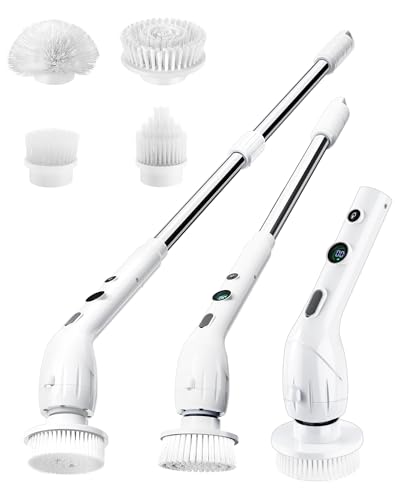 Elektrische Reinigungsbürste mit Verstellbarem Griff 2 Geschwindigkeiten Batterie Display Vollkörper IPX7 Wasserdicht Electric Spin Scrubber 4 Ersatzköpfe für Badezimmer Küche Fenster Fußboden Elektrische Reinigungsbürste mit Verstellbarem Griff 2 Geschwindigkeiten Batterie Display Vollkörper IPX7 Wasserdicht Electric Spin Scrubber 4 Ersatzköpfe für Badezimmer Küche Fenster Fußboden von Fofile