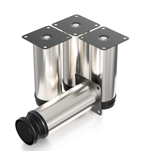 Fogmiea 8er Set Möbelfüße | Schrankfüße Höhenverstellbar | Höhe 120mm mit Schrauben für individuelle DIY-Möbel | Möbelbeine Küchenschränke Edelstahl runde Schrankfüße von Fogmiea