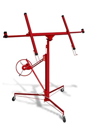 Fogmiea Plattenheber Trockenbau 68 kg Traglast,Rot XXL 140 cm -350 cm Arbeitshöhe, max. 290 cm Lastarmbreite, höhenverstellbar von Fogmiea