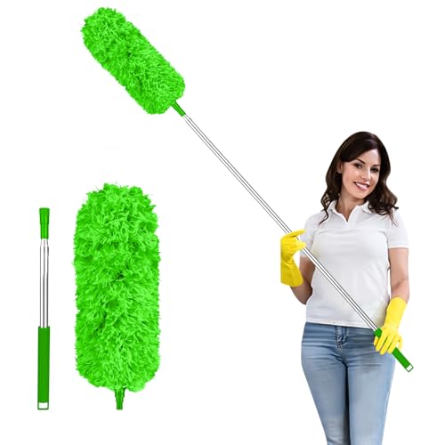 Fogray Staubwedel Teleskop Waschbar Duster Lang Ausziehbar mit Weichem Silikon Cap, Spinnenwebenentferner Staubwischer mit Teleskopstange, Staubfänger für hohe Decken Deckenventilator(Grün) von Fogray