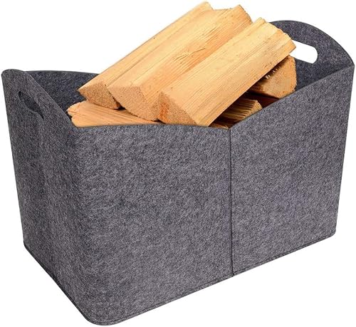 Holzkorb für Kaminholz,Filzkorb Kaminholzkorb,Korb für Kaminholz, Filztasche Kaminholz,Faltbar Brennholz Korb,Kaminholztasche für Holz, Spielzeug und Kleinigkeiten (53 X 38 X 30 CM) von Fogsun