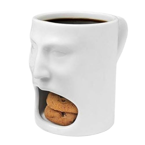 Fogukier Keramiktasse mit Kekshalter – Teetasse mit humanisiertem Gesicht, kreatives Gesicht, Keramik-Kaffeetasse mit Kekshalter für Esszimmer, Zuhause, Party, Frühstück, Arbeitsplatz, Schule von Fogukier