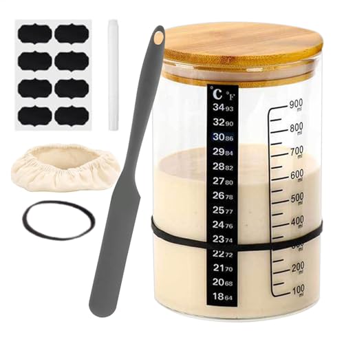Fogukier Sauerteig-Starterglas | Backen Fermentation Set | Wiederverwendbares Sauerteigbrot Backzubehör, Fermentation Starter Glas mit Temperaturanzeige von Fogukier