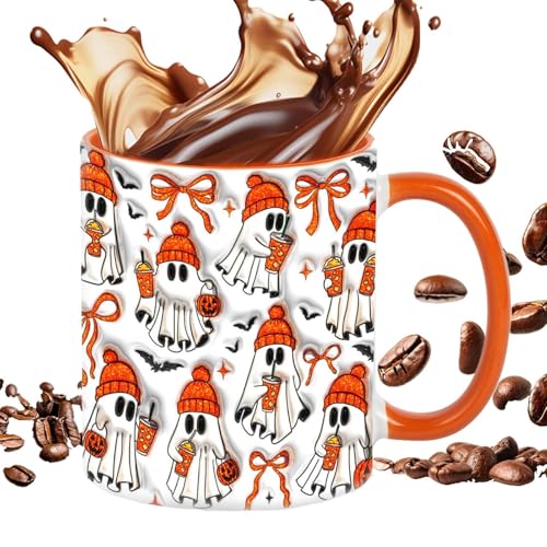 Fogukier Spooky Ghost Tasse, hitzebeständige Geistermuster, Keramik-Teetasse für Reisen, 350 ml, ergonomischer Griff, Trinkgeschirr für Milch, heiß, kalt, Eis, Wasser, Saft, Tee von Fogukier