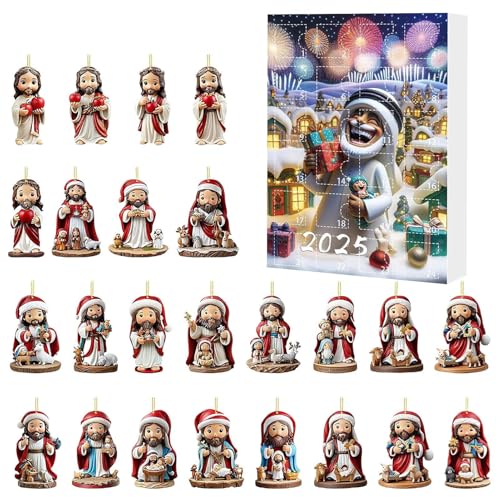 Weihnachts -Countdown -Kalender 2025 - Adventskalender Mit 24 -Personen Jesus, 24 Tage Countdown Bis Weihnachten Ornament Acryl Weihnachtsbaum -Ornamente Für Hauspartyaktivitäten Display Festival von Fogukier
