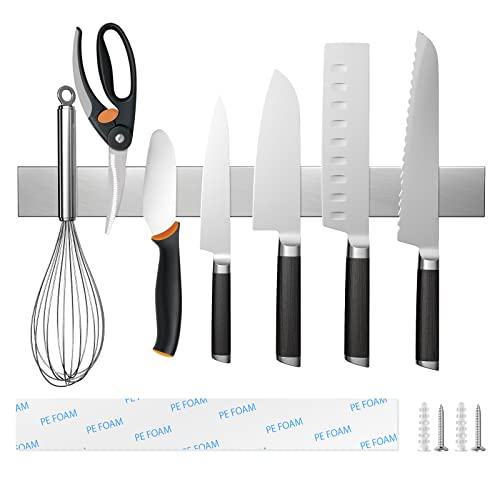 Fohil Messer Magnetleiste 40cm, Magnetleiste Edelstahl Messerhalter 16in Magnetisch Selbstklebend Küchenutensilien Werkzeugen Einfache Montage Magnetisch Wandmontage für Küche von Fohil