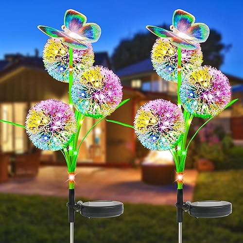 Fohil Solarlampen für Außen Garten, 2 Stück Solarleuchten Garten Deko Löwenzahn Blumen mit Farbwechsel LED,2 Modi Dekoration Licht IP65 Wasserdicht für Rasen, Balkon, Terrasse, Hof, Weihnachtsdeko von Fohil