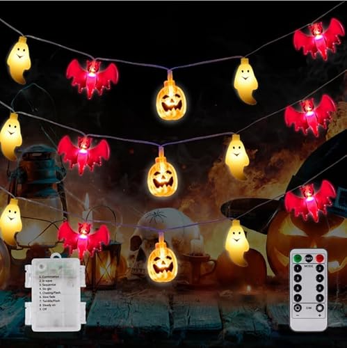 Halloween Lichterkette 30LED 14.7FT/4.5M Halloween Kürbis Licht Schläger Geister Wasserdicht 8 Modi, Batteriebetrieben Halloween Lichterkette für Außen Innen, Allerheiligen, Halloween Dekorations von Fohil