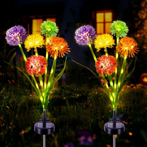 Solarlampen für Außen Garten, 2 Stück Löwenzahn 50 LED Solarleuchten Garten Deko, 2 Modi Dekoration Licht IP65 Wasserdicht Solar Blumen Lampe für Außen Rasen, Balkon, Terrasse, Hof Muttergeschenke von Fohil