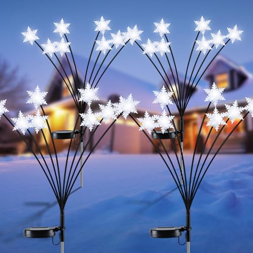 Solarlampen für Außen Garten 4 Stück 32LED Solar Weihnachtsbaumbeleuchtung Außen mit Schneeflocke, Weihnachtsdekoration Außen Wasserdichte Solar Weihnachtsbeleuchtung für Außen Garten Weg Hof Terrasse von Fohil