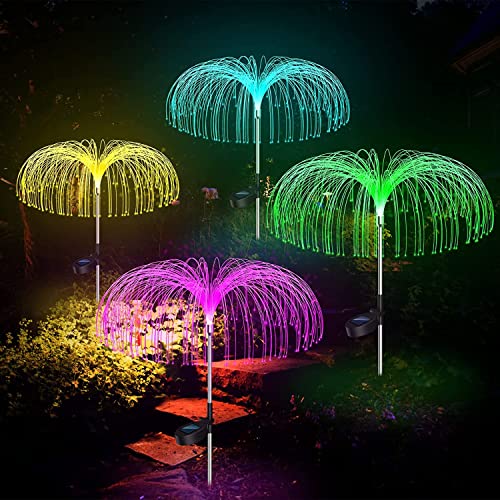 Solarleuchten Garten,4 Stück Solar Gartenleuchte Fiber Lichter, 7 Farbe Led Wechselnde Wasserdichte Solarlampen für Garten Solarleuchte Dekoration Licht für Außen Fahrstraßen Garten Patio Rasen von Fohil