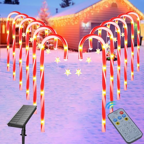 Weihnachtsbeleuchtung Solar Außen, 12 Stück LED Zuckerstangen mit Stern Außen 8 Modi Solar Lichterkette Weihnachtsdeko Aussen, Weihnachtsweg, Wasserdicht Gartenleuchte Weihnachts Beleuchtung Deko von Fohil
