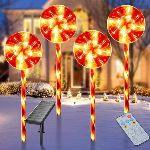 Weihnachtsbeleuchtung Solar Außen, 4 Stück LED Lutscher Figur Außen 8 Modi Solar Gartenleuchte Zuckerstangen Weihnachtsdeko Aussen, Wasserdicht Weihnachtslichter für Weg, Hof, Terrasse, Gartendeko von Fohil