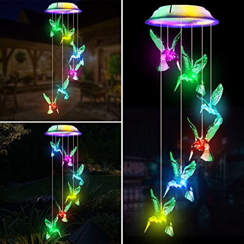 Windspiel Solar Kolibris Windspiele für Draußen, Solarleuchten LED Mobile Windspiele Farbwechsel Wasserdicht Haengende Gartenlampe Außen für Garten Hof Rasen Wege Balkon Terrasse Party Deko von Fohil
