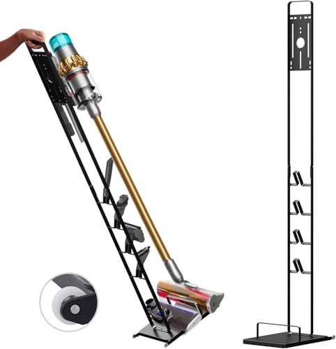 Foho Ständer Kompatibel für Dyson Gen5 V15s V15 V12 Slim V11 V10 V8 V7 V6 Staubsauger, Halterung, Kein Bohren, Bodenständer, Zubehörhalter Speichern und Organisieren Sie Ihr Vakuum, mit Rädern von Foho