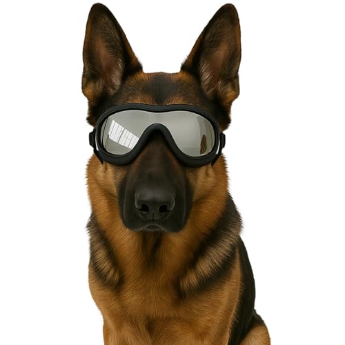 Fohuanky Hundebrille für mittelgroße und große Rassen, Verstellbarer Riemen, UV-Schutz, Brille für Golden Retriever, Labrador, Deutscher Schäferhund, Boxer (Silberfarbene Linse) von Fohuanky