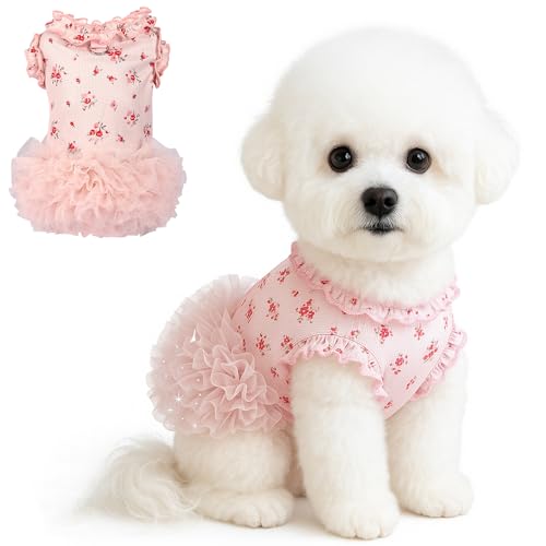 Fohuanky Niedliches Hunde-Outfit, florales Welpenkleider mit D-Ring, Haustierkleid für kleine Hunde und Katzen, Mädchen, Hundekleider für den Sommer, drinnen und draußen von Fohuanky