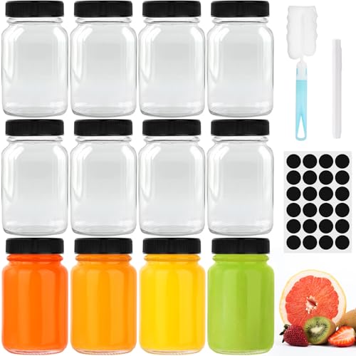 FoiiLiio 12 Stück Shot Flaschen zum Befüllen mit Deckel 60ml, Mini Glasflaschen mit Etiketten, Kleine Schnapsflaschen, Mini Mehrweg Shot Glasflaschen für ätherische Öle, Ingwer Shot, Whisky von FoiiLiio