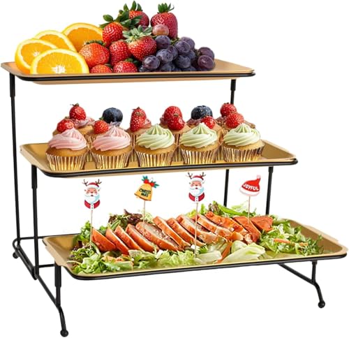 FoiiLiio 3-stufiges Serviertablett für Partyzubehör, 32x16cm Servierplatte zum Anrichten von Speisen, Rostfreie Stähle Wiederverwendbare Buffet Party Zubehör für Gemüse, Obst, Desserts, Schwarz von FoiiLiio