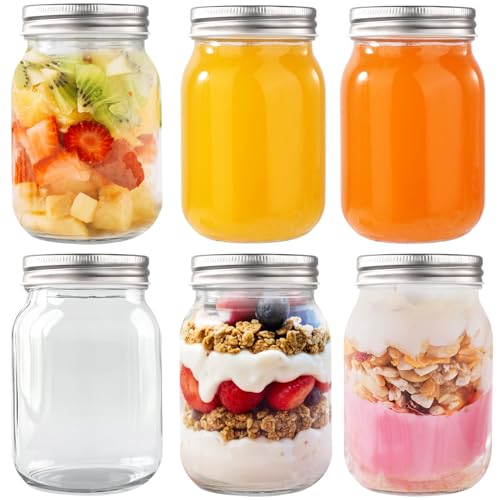 FoiiLiio 6 Stück Einmachgläser mit Schraubdeckel,Mason Jar mit Deckeln 500ml,Marmeladengläser,Luftdichte Einweckgläser,Luftdicht Overnight Oats Gläser für Honig,Joghurt,Saucen,Mahlzeit Prep von FoiiLiio