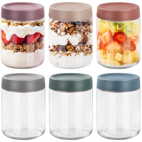 FoiiLiio 6er Set Overnight Oats Gläser mit Deckel,500ml Einmachgläser mit Deckeln,Einmachgläser mit Schraubdeckel,klein Gläser mit Deckel,Einlegen,Mason Jar,Meal Prep Gläser für Joghurt,Müsli von FoiiLiio