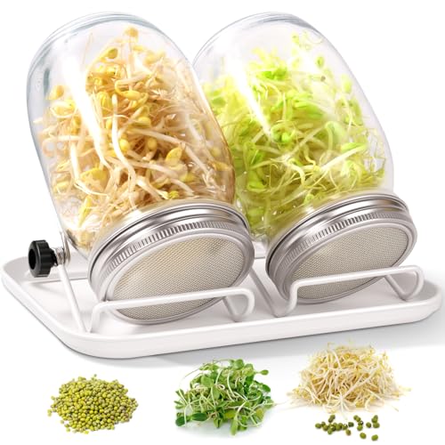 FoiiLiio Sprossenglas Keimglas 2er Set,1000ml keimgläser für Sprossenglas Sprouting jar mit 1 Weiß Tablett 2 Filtergitterabdeckungen aus Edelstahl 304 und 2 Ständer für Alfalfa Brokkoli Mungobohnen FoiiLiio Sprossenglas Keimglas 2er Set,1000ml keimgläser für Sprossenglas Sprouting jar mit 1 Weiß Tablett 2 Filtergitterabdeckungen aus Edelstahl 304 und 2 Ständer für Alfalfa Brokkoli Mungobohnen von FoiiLiio