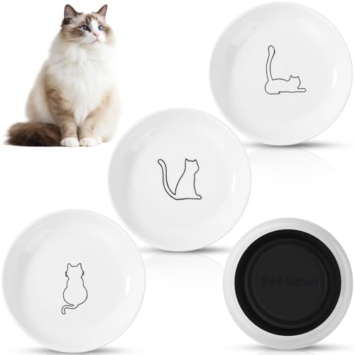 Futternapf Katze FoiiLiio 3 Stück Katzennapf Keramik (15x3.0cm) Katzennapf Flach Set mit Rutschfestem Silikonboden katzenfutter napf Fressnapf Katze für Katzen Hunde von FoiiLiio