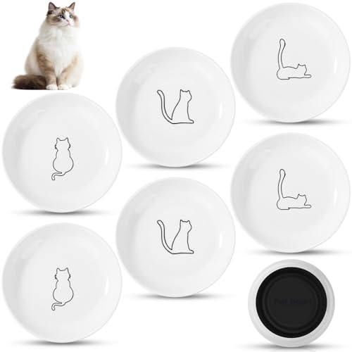 Futternapf Katze FoiiLiio 6 Stück Katzennapf Keramik (15x3.0cm) Katzennapf Flach Set mit Rutschfestem Silikonboden katzenfutter napf Fressnapf Katze für Katzen Hunde von FoiiLiio