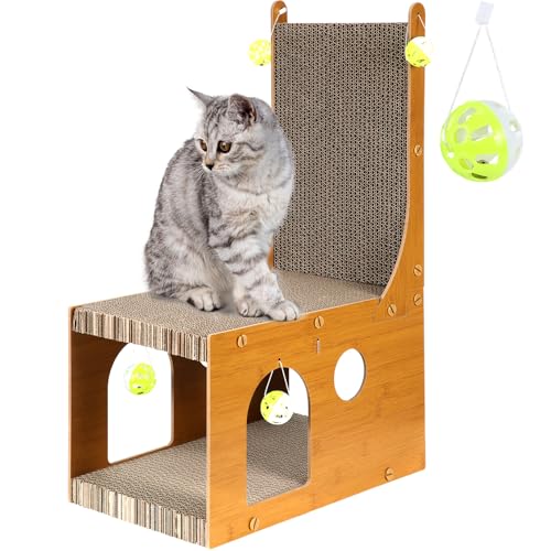 Foilswirl Katzenkratzer für den Innenbereich, L-förmiges Kratzbrett mit 4 Glockenbällen, Spielzeug für Wand und Couch, Schutz, großer Raum, Karton, Kätzchen, Bett, Höhle von Foilswirl