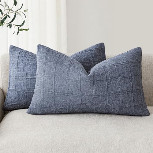 Foindtower Dekorative Kissenbezüge aus Leinen, kariert, neutrale Akzent-Kissenbezüge, moderner Bauernhausstil, Boho-Heimdekoration, für Sofa, Stuhl, Couch, Schlafzimmer, Wohnzimmer, Outdoor, 2 Stück von Foindtower