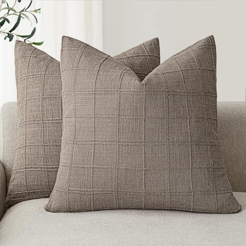 Foindtower Dekorative Kissenbezüge aus Leinen, kariert, neutrale Akzent-Kissenbezüge, moderner Bauernhausstil, Boho-Heimdekoration, für Sofa, Stuhl, Couch, Schlafzimmer, Wohnzimmer, Outdoor, 2 Stück von Foindtower