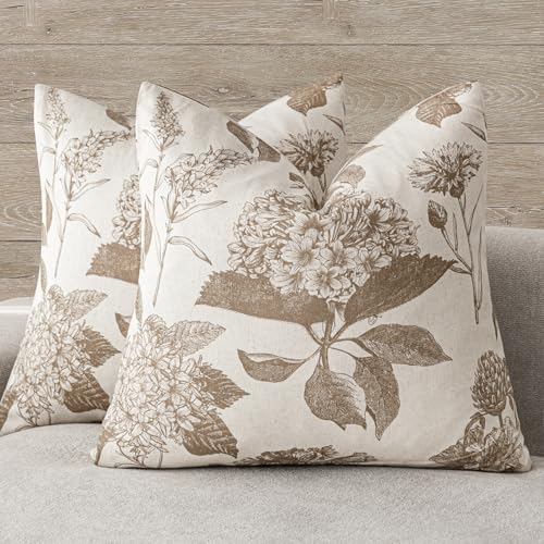 Foindtower Dekorative Kissenbezüge aus Leinen, mit Blumenmuster, neutraler Vintage-Druck, Bauernhaus, Boho, Heimdekoration für Sofa, Stuhl, Couch, Schlafzimmer, Wohnzimmer, Outdoor, 55,9 x 55,9 cm, von Foindtower