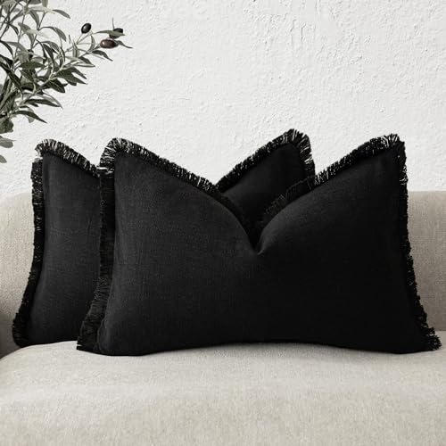 Foindtower Dekorative Leinen-Kissenbezüge im Boho-Stil mit Fransen, Landhaus-Kissenbezug mit Quasten, für Couch, Bett, Sofa, Wohnzimmer, Schlafzimmer, Inneneinrichtung, 2 Stück, 30,5 x 61 cm, Schwarz Foindtower Dekorative Leinen-Kissenbezüge im Boho-Stil mit Fransen, Landhaus-Kissenbezug mit Quasten, für Couch, Bett, Sofa, Wohnzimmer, Schlafzimmer, Inneneinrichtung, 2 Stück, 30,5 x 61 cm, Schwarz von Foindtower
