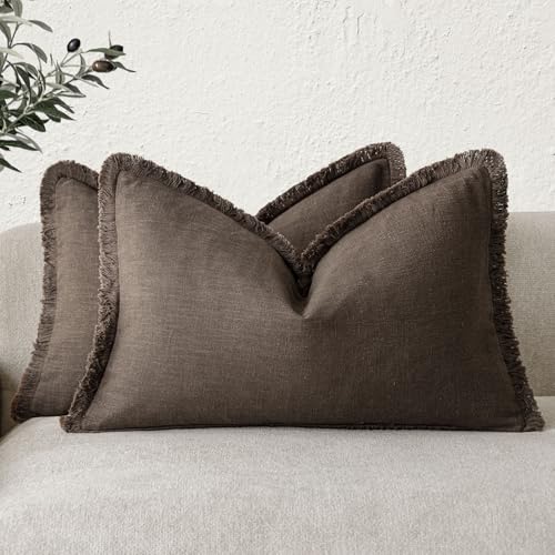 Foindtower Dekorative Leinen-Kissenbezüge im Boho-Stil mit Fransen, Landhaus-Kissenbezug mit Quasten, für Couch, Bett, Wohnzimmer, Schlafzimmer, Inneneinrichtung, 2 Stück, 30,5 x 61 cm, Rotbraun Foindtower Dekorative Leinen-Kissenbezüge im Boho-Stil mit Fransen, Landhaus-Kissenbezug mit Quasten, für Couch, Bett, Wohnzimmer, Schlafzimmer, Inneneinrichtung, 2 Stück, 30,5 x 61 cm, Rotbraun von Foindtower