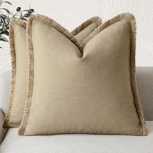 Foindtower Dekorative Leinen-Kissenbezüge mit Fransen, Landhaus-Kissenbezug mit Quasten, weich, Couch, Stuhl, Sofa, Bett, Wohnzimmer, Inneneinrichtung, 2 Stück, 45,7 x 45,7 cm, helles Khaki-Taubengrau Foindtower Dekorative Leinen-Kissenbezüge mit Fransen, Landhaus-Kissenbezug mit Quasten, weich, Couch, Stuhl, Sofa, Bett, Wohnzimmer, Inneneinrichtung, 2 Stück, 45,7 x 45,7 cm, helles Khaki-Taubengrau von Foindtower