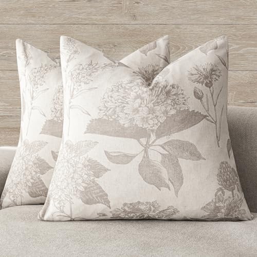 Foindtower Dekorative Kissenbezüge aus Leinen, Blumenmuster, Vintage, neutraler Akzent, Bauernhaus, Boho, Heimdekoration für Sofa, Stuhl, Couch, Schlafzimmer, Wohnzimmer, Outdoor, 55,9 x 55,9 cm von Foindtower