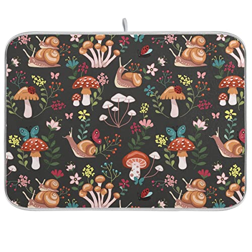 Pilz mit Schnecken Geschirrabtropfmatte Saugfähige Küchenpads für Theke Küche Geschirrtrockner 16x18 Matte unter Geschirrabtropfgestell von Foiosoh