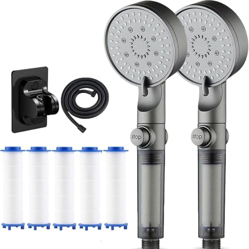 HydroBoost Hochdruck-Duschkopf mit 5 Strahlarten und Filter, Handbrause mit Filter, integrierter Hochdruckreinigung, Wasserstopp mit 5 zusätzlichen Filtern (2pcs) von Fokayo