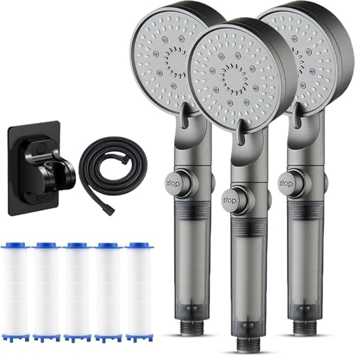 HydroBoost Hochdruck-Duschkopf mit 5 Strahlarten und Filter, Handbrause mit Filter, integrierter Hochdruckreinigung, Wasserstopp mit 5 zusätzlichen Filtern (3pcs) von Fokayo