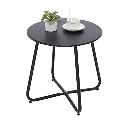 Fokebel Beistelltisch, Kleiner Beistelltisch Metall, Garten Beistelltisch Rund, Couchtish & Kaffeetisch mit Verstellbarer Tischbeine (Schwarz, Ø 45x45H cm) von Fokebel